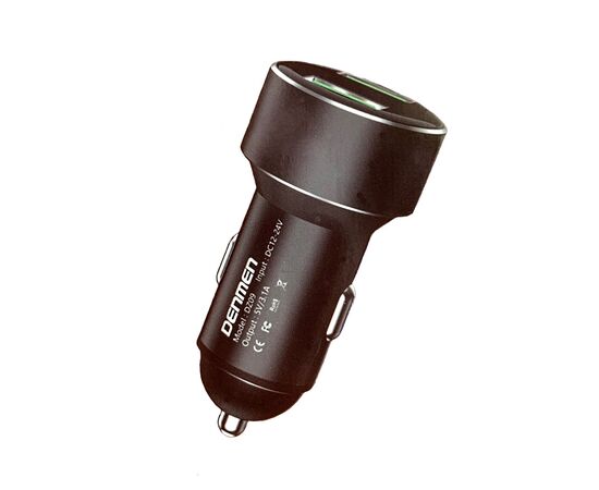  Адаптер питания автомобильный Denmen DZ09, 3.1А, 2 USB, 12-24 V, пластик, серебристый, фирменная упаковка 