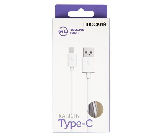  Дата-кабель Плоский Red Line USB - Type-C (2A), белый 