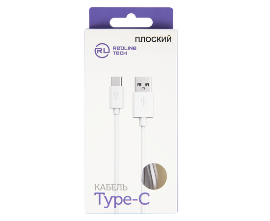  Дата-кабель Плоский Red Line USB - Type-C (2A), белый 