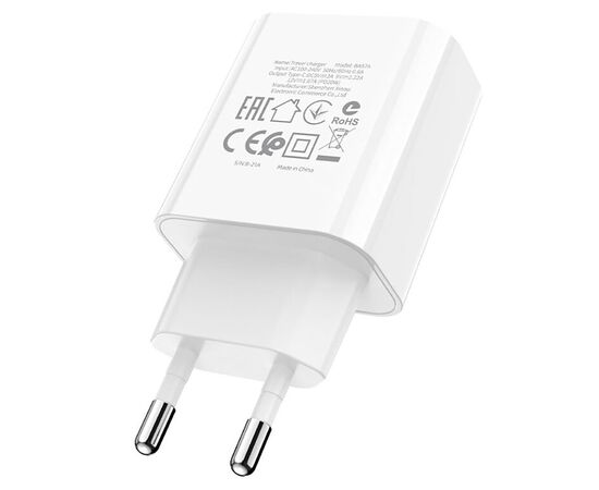  Адаптер Сетевой Borofone BA57A Easy Speed 1TYPE-C/5V/2.1A PD20W (white) (207926) 