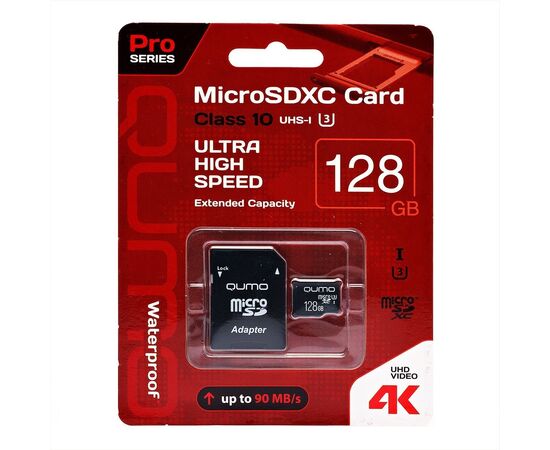  Карта флэш-памяти MicroSD 128 Гб Qumo без SD адаптер Pro seria UHS-1 U3 (208464) 