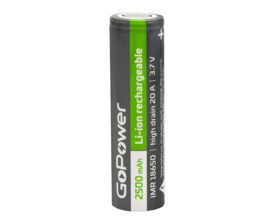  Аккумулятор Li-ion GoPower IMR18650 PC1 20A 3.7V 2500mAh без защиты выс.ток плос.конт. (1/100/400) 