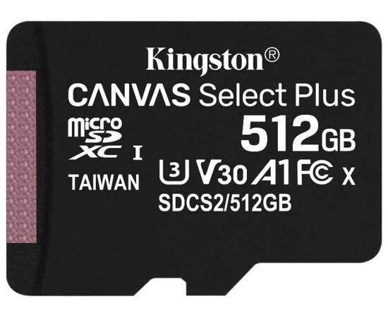  Карта памяти Kingston SDCS2/512GBSP microSDXC Canvas Select Plus 512GB UHS-I Class U3 V30 A1 без адаптера 