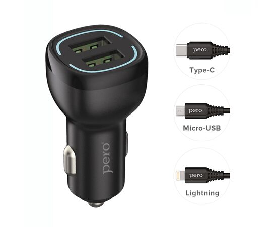  AЗУ PERO AC04 2USB 2.4A AUTOMAX c кабелем Micro USB в комплекте, черное 