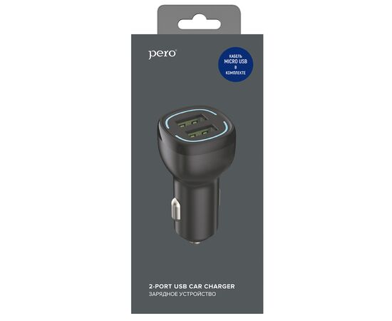  AЗУ PERO AC04 2USB 2.4A AUTOMAX c кабелем Micro USB в комплекте, черное 