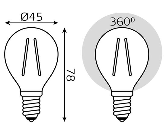  Лампа светодиодная Gauss Filament 105801111 11Вт цок.E14 шар 220B 2700K св.свечения белый теплый уп/10шт 