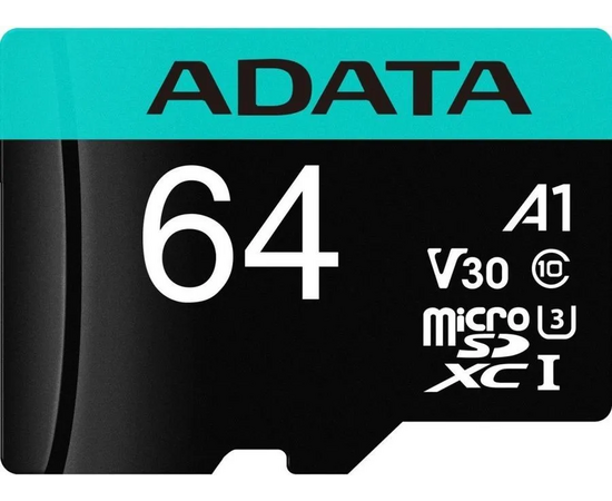  Карта памяти ADATA AUSDX64GUI3V30SA2-RA1 MicroSDXC UHS-I U3 V30S A2 100/75 MB/s 64GB Retail W/1 Adapter 