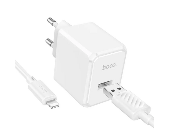  Блок питания сетевой 1 USB HOCO CS11A Ocean, 2.1А, кабель USB - 8 pin, цвет: белый (1/30/180) 