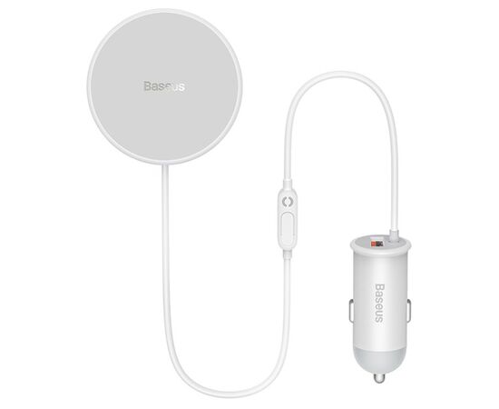  Автомобильный держатель BASEUS CW01 Magnetic + АЗУ USB, магнитный с беспроводной зарядкой, 40W, на воздуховод, белый 