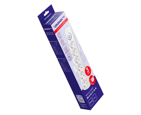  Сетевой фильтр Ippon BK-6-EU-3-16-W (3м 6 розеток белый) 