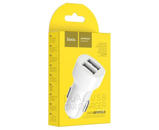 Автомобильное зарядное устройство HOCO Z2A, 2xUSB, 2.4A, белый 