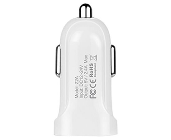 Автомобильное зарядное устройство HOCO Z2A, 2xUSB, 2.4A, белый 