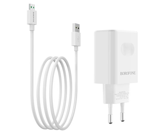  Сетевое зарядное устройство BOROFONE BA32A Bright power 1xUSB с Кабелем USB - Micro, 3A, 18W, белый 