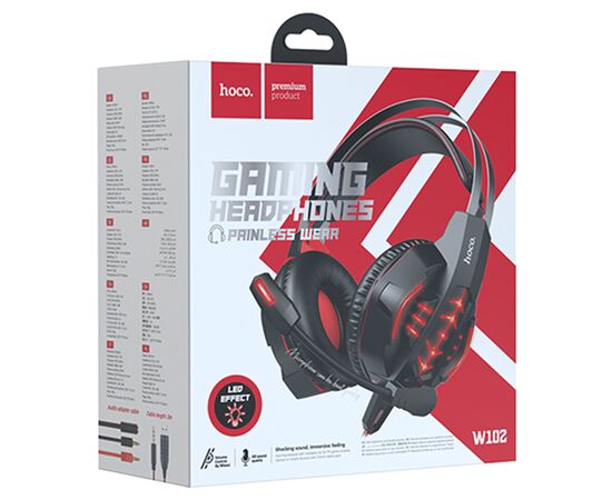  Проводные наушники HOCO W102 Cool tour gaming, USB+Jack 3.5mm, красный 