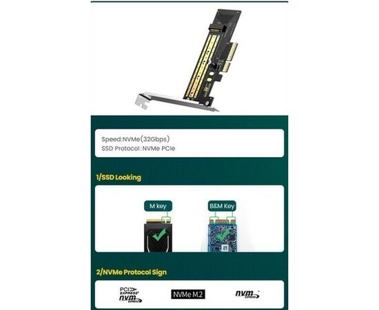  Контроллер Ugreen CM302 (70503) M.2 NVME to PCI-E3.0X4 Express Card 