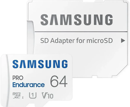  MicroSD  64GB  Samsung Class 10 Pro Endurance UHS-I (R/W 100/30 MB/s) + SD адаптер (для видеорегистратора) 