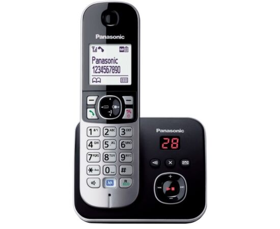  Телефон Panasonic KX-TG6821RUB  (черный) {Беспроводной DECT,автоответчик,определитель номера,телефонный справочник 120 зап.} 