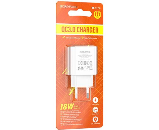  BOROFONE BA72A/ Сетевое ЗУ/ QC 3.0/ 1 USB/ Выход: 18W/ White 