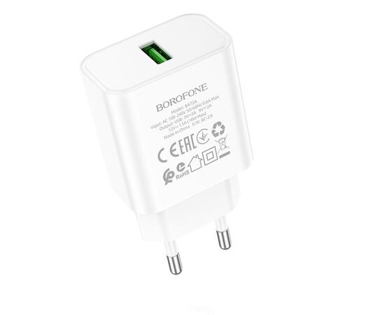  BOROFONE BA72A/ Сетевое ЗУ/ QC 3.0/ 1 USB/ Выход: 18W/ White 