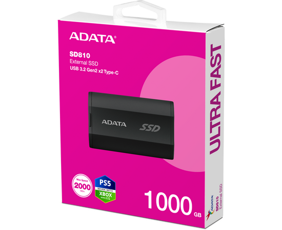  SSD A-DATA SD810 (SD810-1000G-CBK) 1TB, External, USB 3.2 Type-C, R/W -2000/2000 MB/s черный 