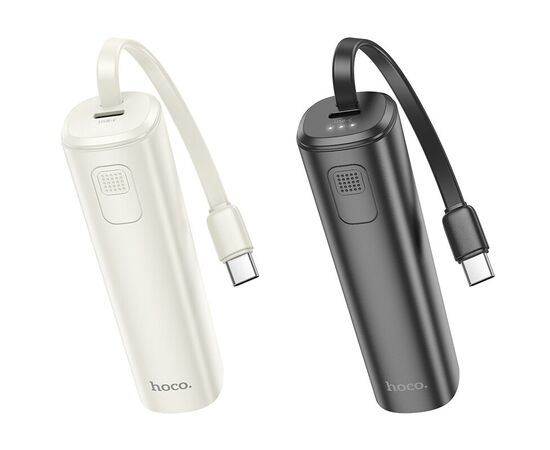  Аккумулятор внешний HOCO J113 Energy-bar, 5000mAh, пластик, алюминий, 1 USB выход, кабель Type-C, 2.0А, цвет: белый (1/42) 