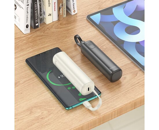  Аккумулятор внешний HOCO J113 Energy-bar, 5000mAh, пластик, алюминий, 1 USB выход, кабель Type-C, 2.0А, цвет: белый (1/42) 