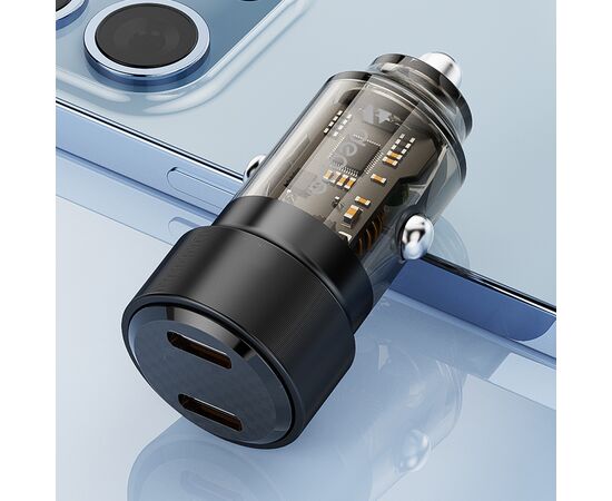  АЗУ USB С + USB-C, PD, QC 3.0, 50W, Crystal, прозрачный, черный, Deppa 