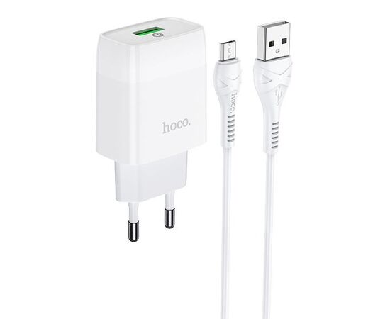  Сетевое зарядное устройство 1USB 3.0A QC3.0 быстрая зарядка с кабелем micro USB Hoco C72Q 1м (White) 