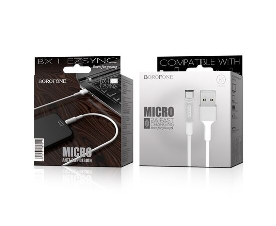  Дата-кабель USB 2.0A для micro USB Borofone BX1 TPE 1м (White) 