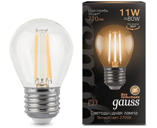  Лампа филаментная GAUSS E27 105802111 шар 11Вт одна шт. 