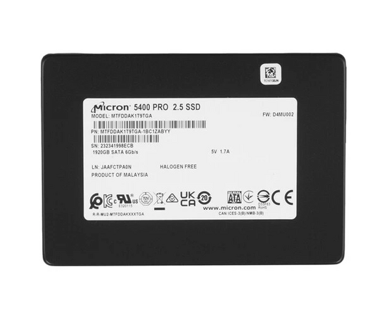  SSD Crucial Micron 5400 Pro MTFDDAK1T9TGA-1BC1ZABYY, 1920GB, 2.5" 7mm, SATA3, 3D TLC, R/W 540/520MB/s, IOPs 95 000/33 000, TBW 