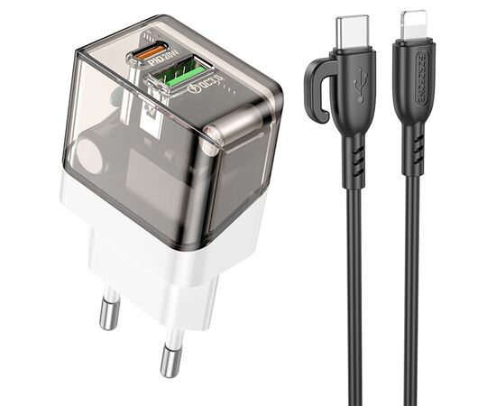  Сетевое зарядное устройство BOROFONE BA80A Scenery 1xUSB + 1xUSB-C с Кабелем Type-C - Lightning, 20W, черный 