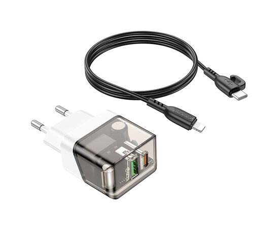 Сетевое зарядное устройство BOROFONE BA80A Scenery 1xUSB + 1xUSB-C с Кабелем Type-C - Lightning, 20W, черный 