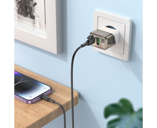  Сетевое зарядное устройство BOROFONE BA80A Scenery 1xUSB + 1xUSB-C с Кабелем Type-C - Lightning, 20W, черный 