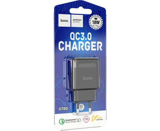 HOCO C72Q/ Сетевое ЗУ/ QC 3.0/ 1 USB/ Выход: 5V_9V_12V, 18W/ Black 