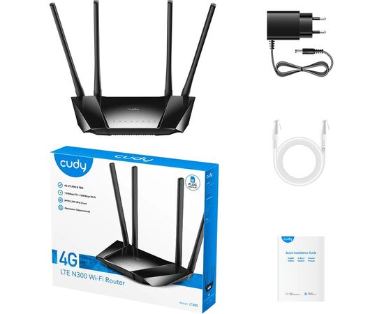 Роутер беспроводной Cudy LT400 N300 10/100BASE-TX/4G cat.4 черный 