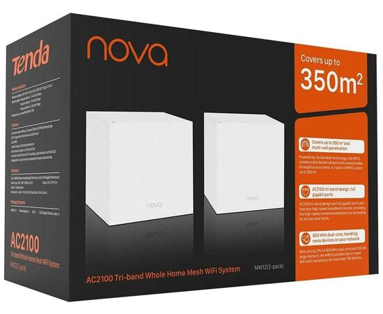  Wi-Fi Mesh система Tenda MW12 (2-pack) трехдиапазонная гигабитная АС2100 