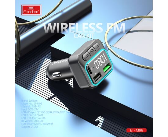  ФМ модулятор (2USB выхода + USB-C, Bluetooth) Earldom ET-M96 