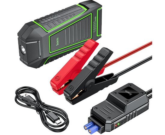  Пускозарядное  устройство для автомобиля HOCO QS1  10000 mah+ car для  аварийного завода машины /In Type-C 3 A/Out USB 1-2 2.4 A/18w/12V черная 