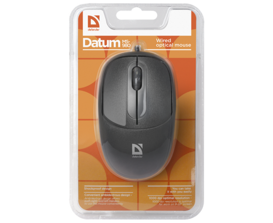  Мышь Defender Datum MS-980 Black, USB, 1000 dpi , оптическая, проводная, 3кн. 