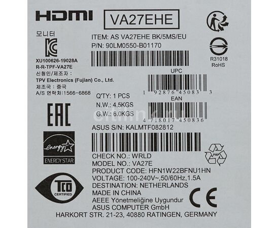  Монитор ASUS VA27DQSB Black 