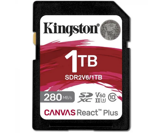  Карта памяти Kingston SDR2V6/1TB SDHC 1TB, UHS-I Class U3 V60, чтение 280Мб/с, запись 100Мб/с 
