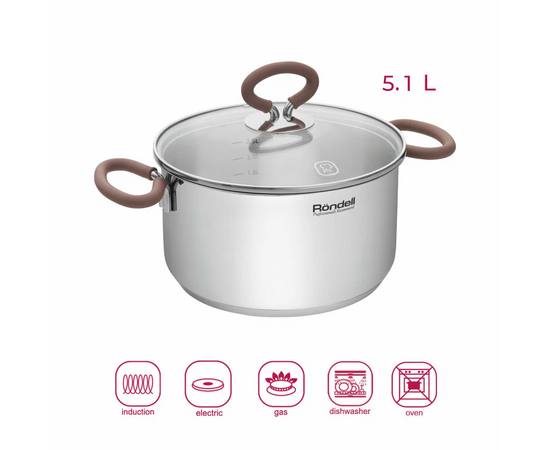  Кастрюля Rondell Etery RDS-1600, 5.1л стальной 