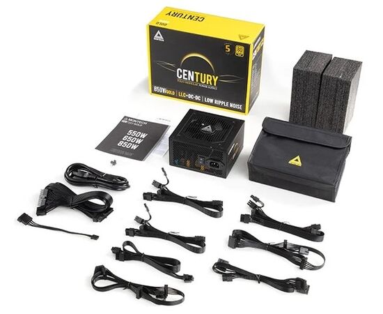  Блок питания Montech Century 850W / ATX 2.43, APFC, 80 Plus Gold, Full Bridge LLC, DC-DC, Japan caps, 120mm fan, full modular 