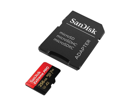  MicroSDXC  256GB  SanDisk Class 10 Extreme Pro A2 V30 UHS-I U3 (200 Mb/s) + SD адаптер 