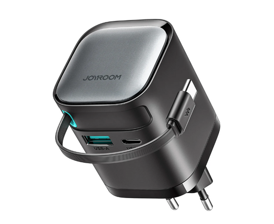  Зарядка JoyRoom JR-TCL02 GaN 65W Charger with Retractable Cable-Black 