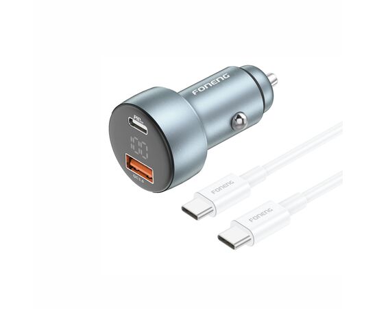  Автомобильное зарядное устройство (АЗУ) Foneng C18 USB + USB-C 48W + кабель Type-C to Type-C (Metal gray / Silver) 