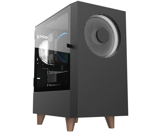  Корпус WIZMAX EM1 Woofer Black без БП M-ATX Mini-Tower, TG, 1x160mm + LED, 1xUSB-A 3.0 2.0, mATX, mITX 