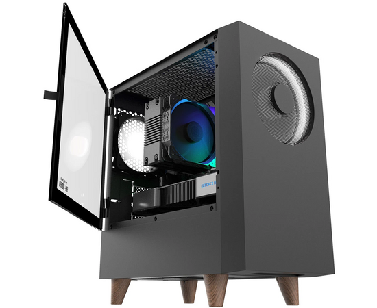  Корпус WIZMAX EM1 Woofer Black без БП M-ATX Mini-Tower, TG, 1x160mm + LED, 1xUSB-A 3.0 2.0, mATX, mITX 