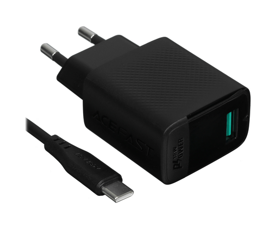  СЗУ ACEFAST A90 QC18W GaN single USB-A charger with charging cable USB-C-USB-A EU Black 